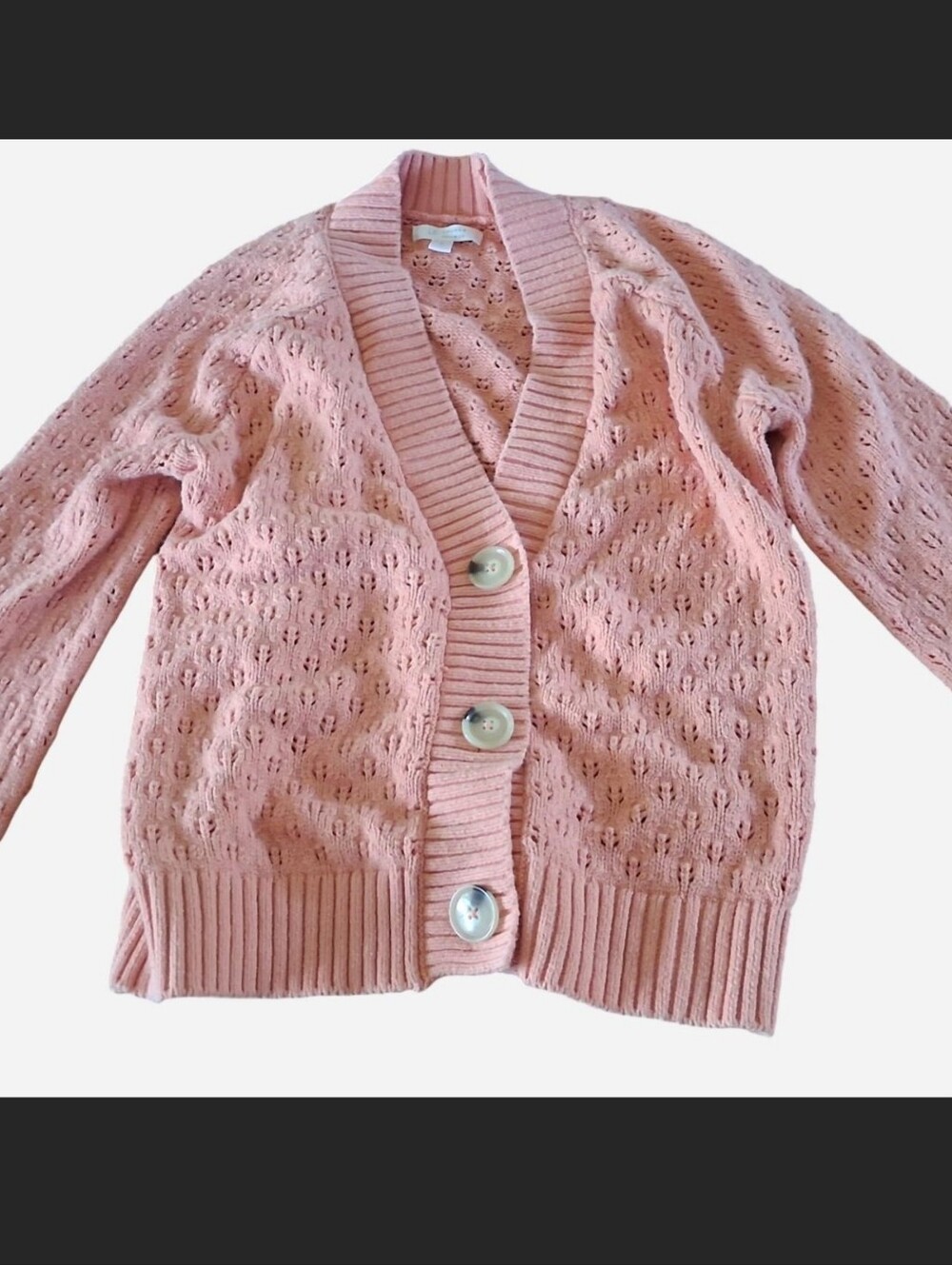 LC Lauren Conrad Pink Open-Knit Button Cardigan Cottagecore